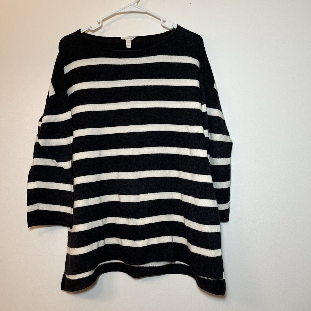 Eileen Fisher White and Gray Stripe Nautical Organic Cotton Sweater‎ Top XS